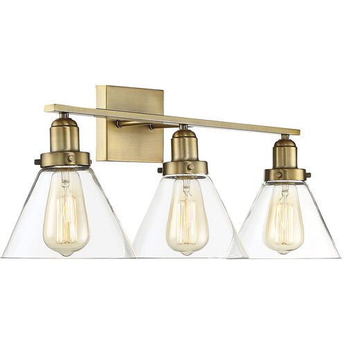 Drake 3 Light 28.5 inch Warm Brass Bathroom Vanity Light Wall Light, Essentials