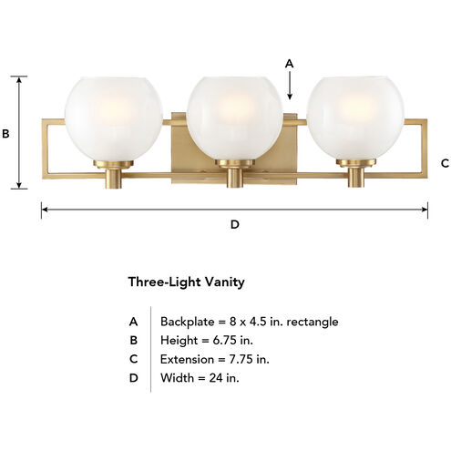 Cowen 3 Light 24 inch Brushed Gold Bath Light Wall Light