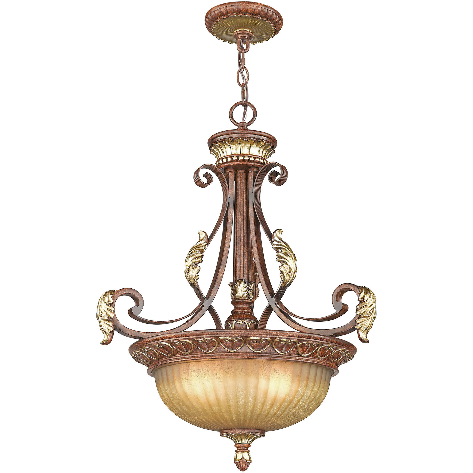 Villa Verona 3 Light 19 inch Verona Bronze with Aged Gold Leaf Accents Inverted Pendant Ceiling Light