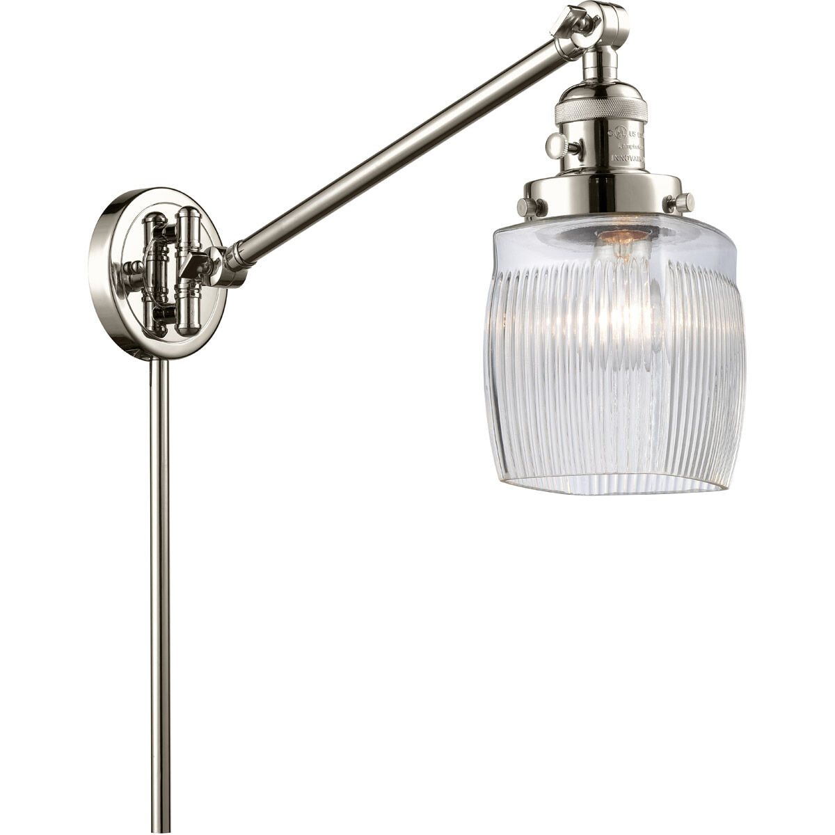 Colton 30 inch 3.50 watt Polished Nickel Swing Arm Wall Light, Franklin Restoration