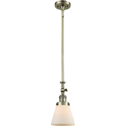 Franklin Restoration Cone 1 Light 6 inch Antique Brass Mini Pendant Ceiling Light in Incandescent, Matte White, Franklin Restoration