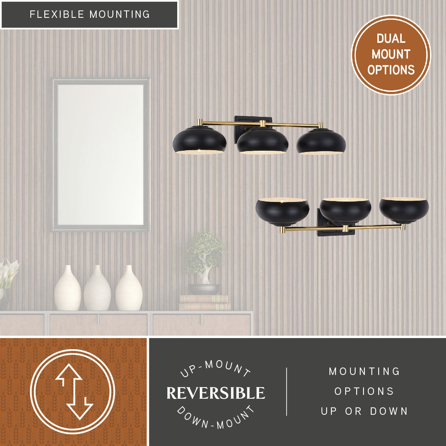 Belmont LED 27.5 inch Matte Black and Satin Brass Bathroom Light Wall Light in 3