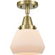 Franklin Restoration Fulton LED 7 inch Antique Brass Flush Mount Ceiling Light in Matte White Glass