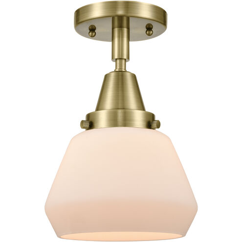 Franklin Restoration Fulton LED 7 inch Antique Brass Flush Mount Ceiling Light in Matte White Glass