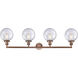 Franklin Restoration Large Beacon 4 Light 44 inch Antique Copper Bath Vanity Light Wall Light in Seedy Glass, Franklin Restoration