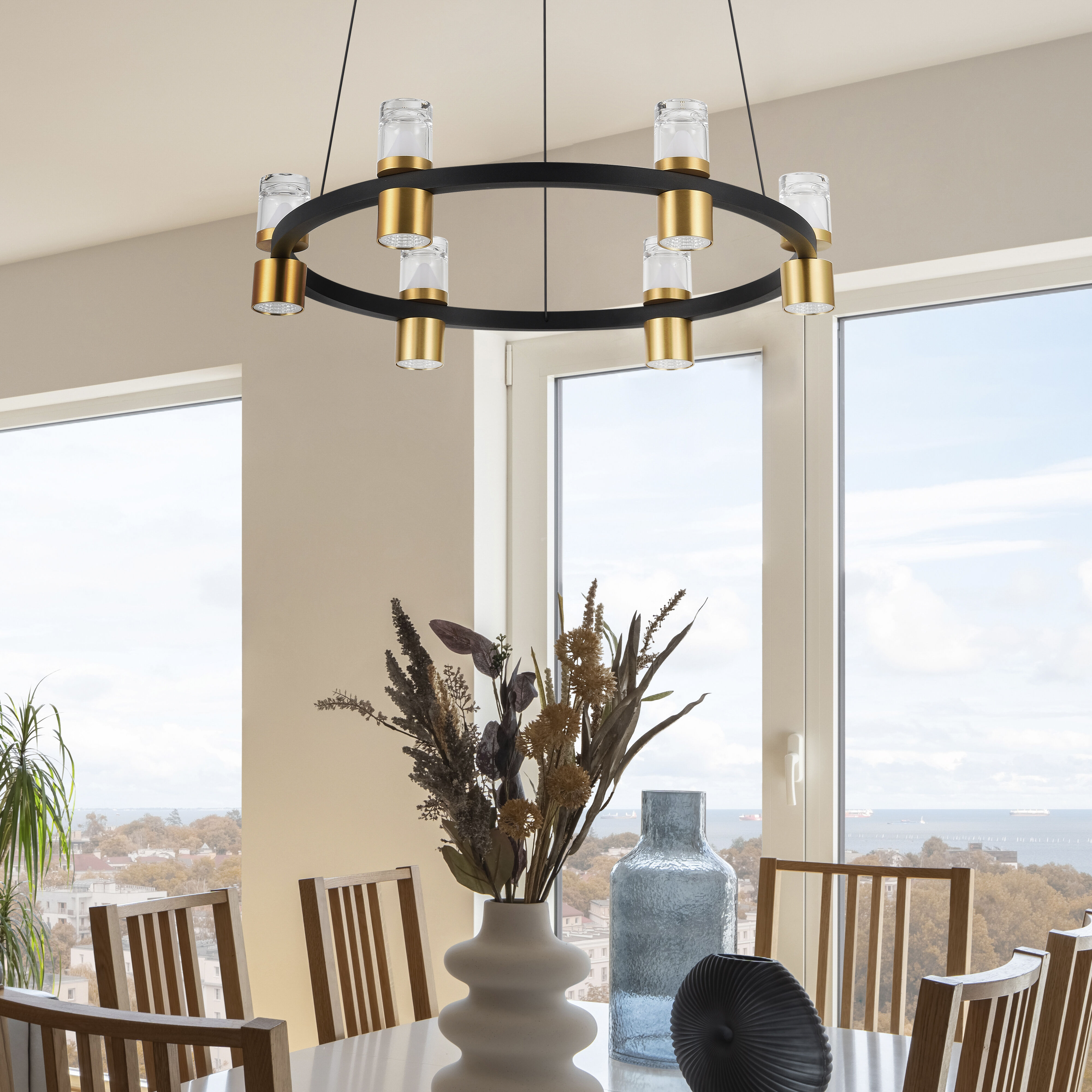 Ellegi Series 24 inch Black/Gold Chandelier Ceiling Light, Artisan Collection
