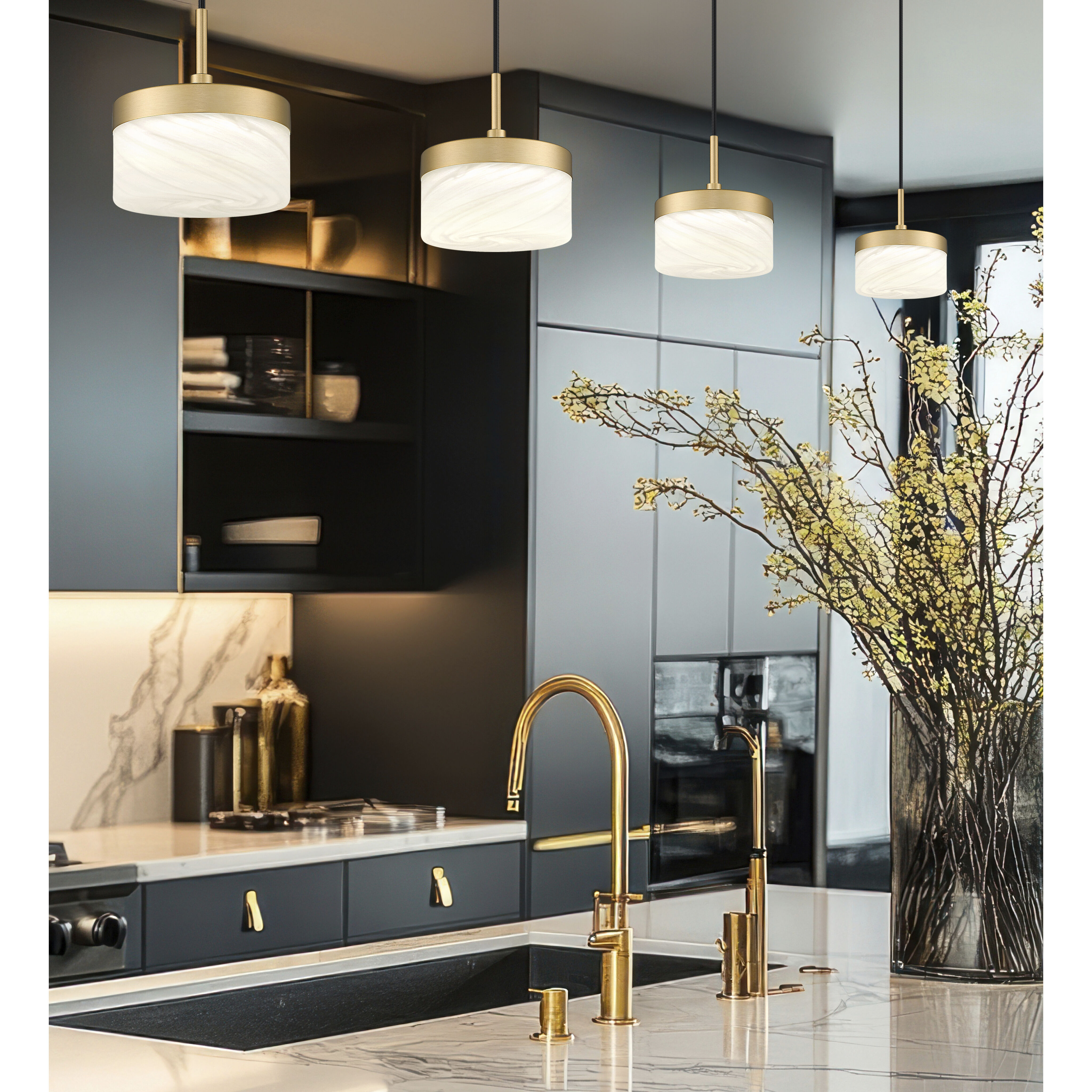 Renaud LED 6.75 inch Modern Gold Pendant Ceiling Light