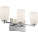 Nola Bath Vanity Light Wall Light in Chrome, Opal Glass