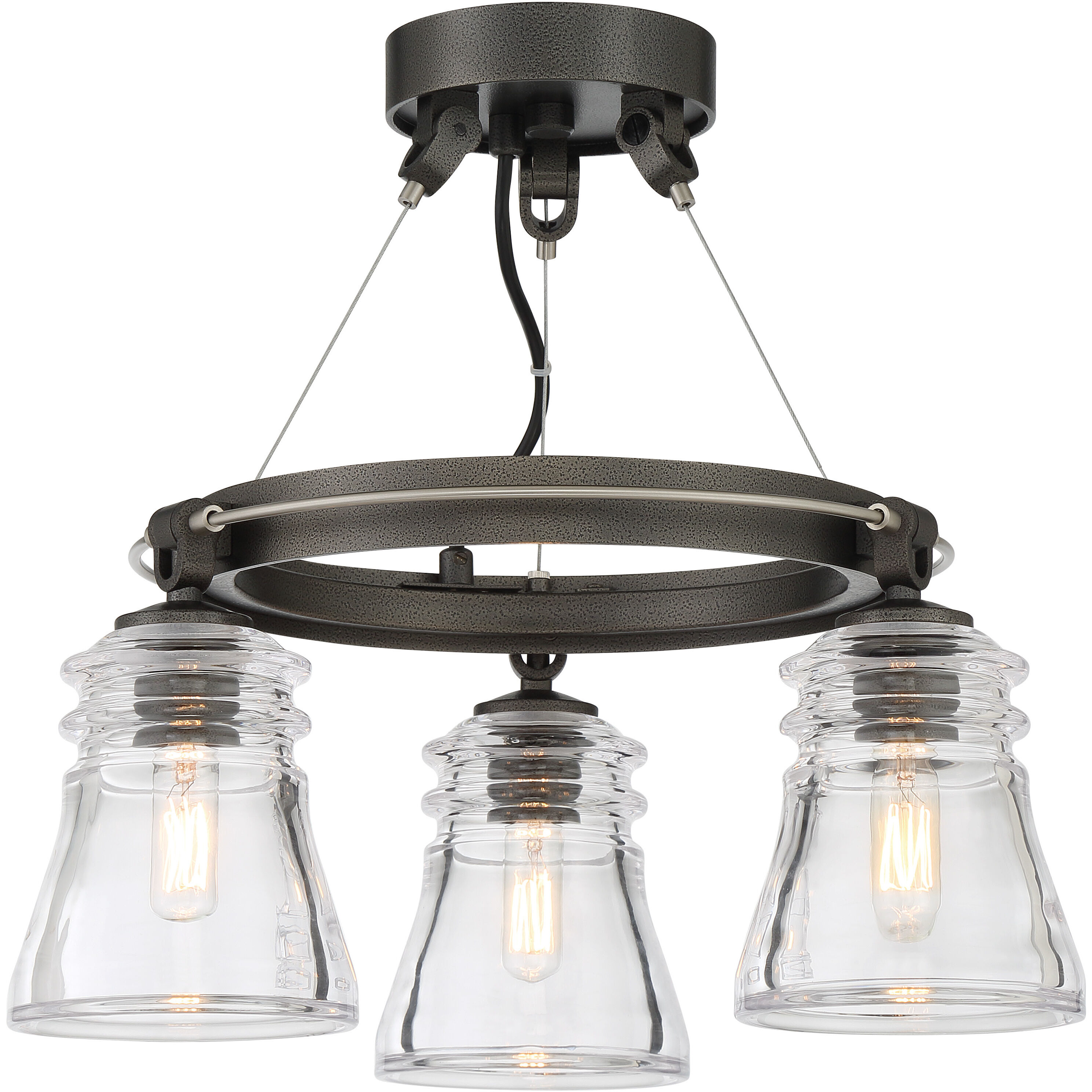 Graham Avenue 3 Light Smoked Iron/Brushed Nickel Semi Flush Ceiling Light