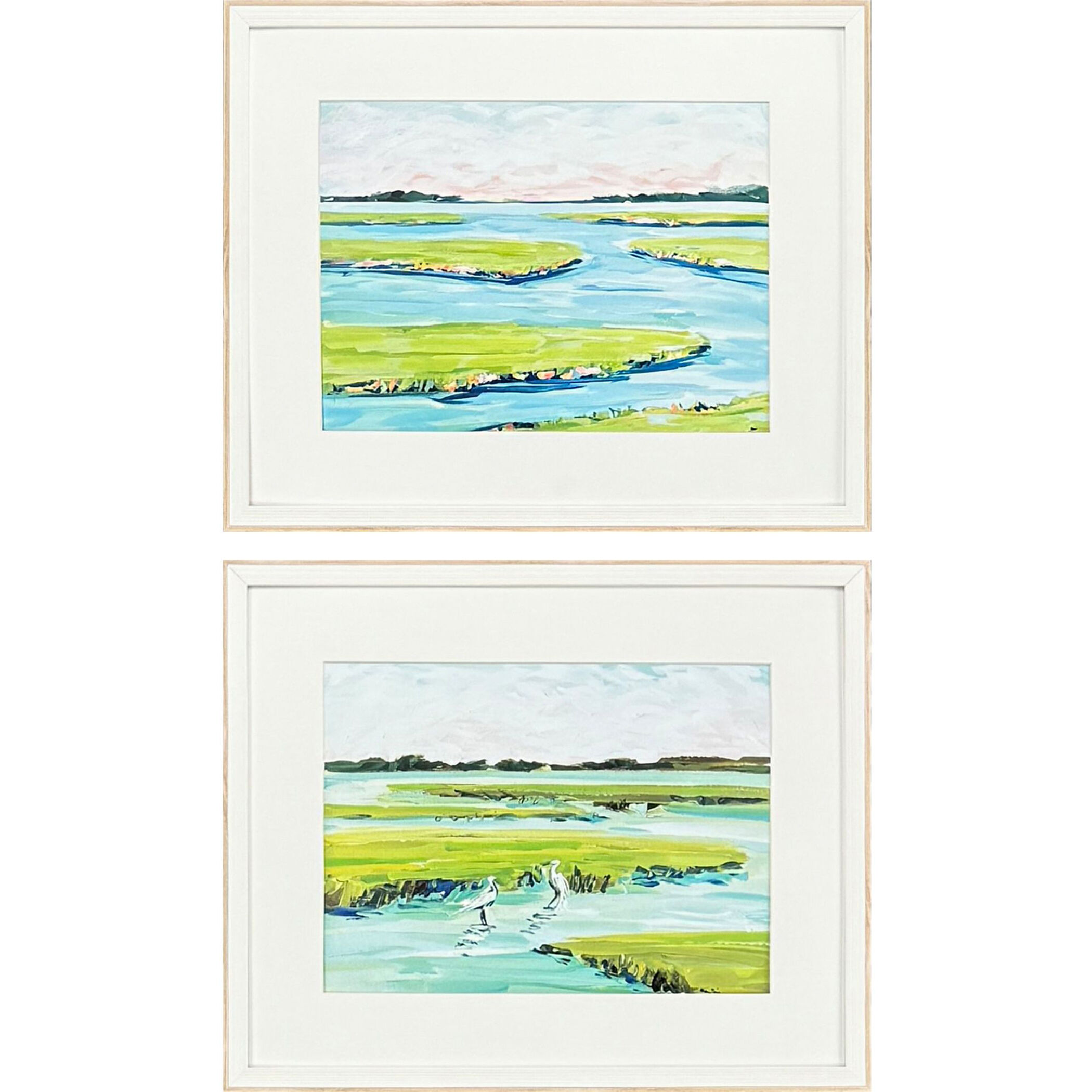 Dusky Marsh Blue and Green and Pink and White Framed Art