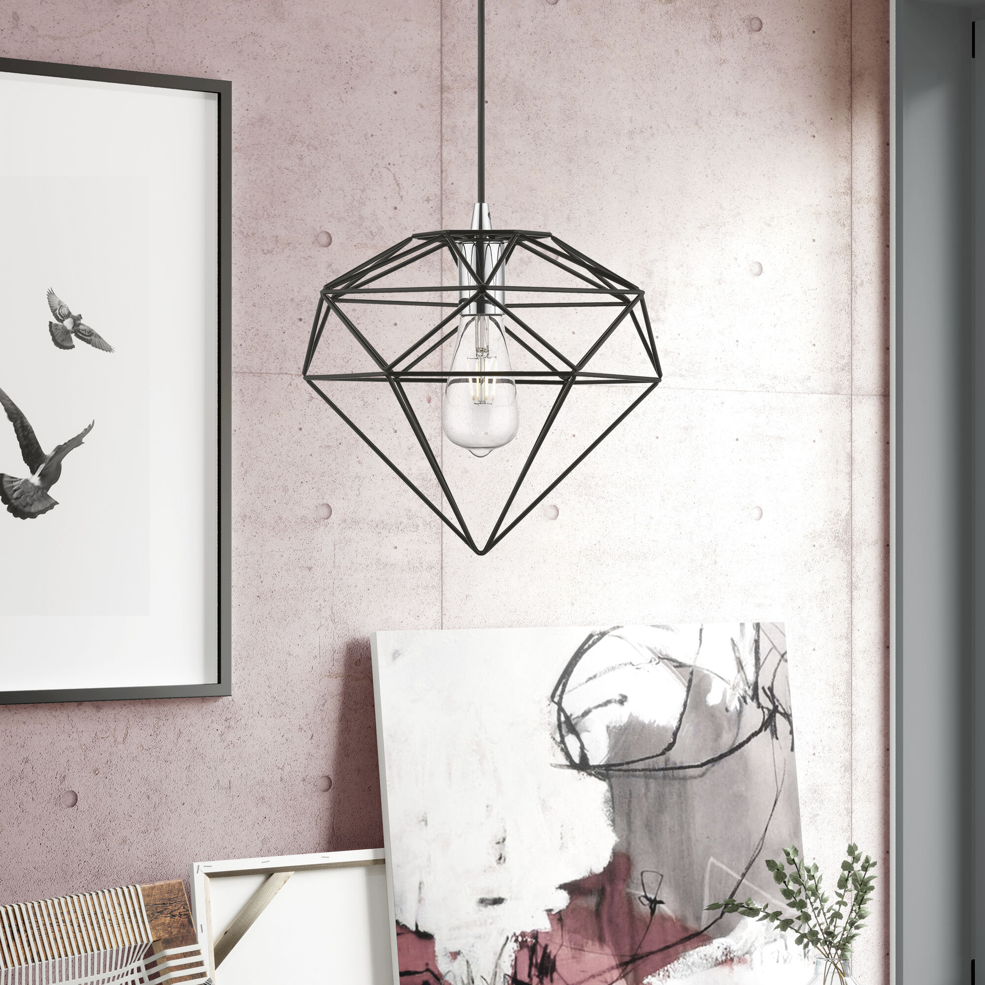 Knox 1 Light 11 inch Shiny Black with Polished Chrome Accents Pendant Ceiling Light