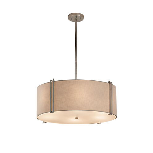 Textile Polished Chrome Drum Pendant Ceiling Light in White, Incandescent