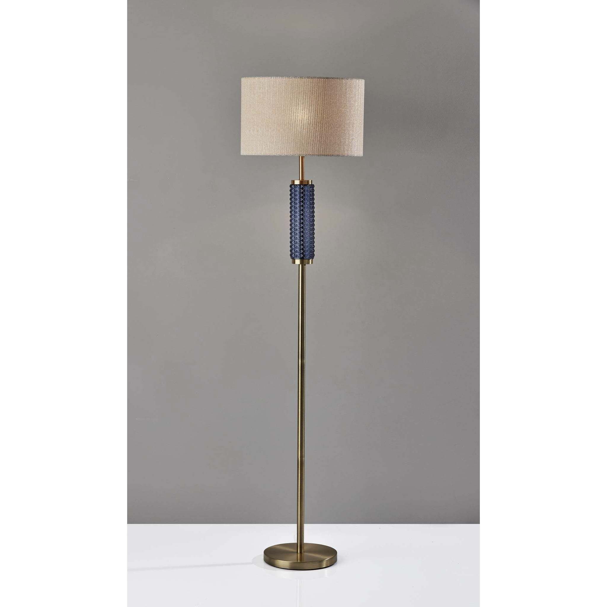 Delilah 64.5 inch 150.00 watt Antique Brass and Blue Textured Glass Floor Lamp Portable Light