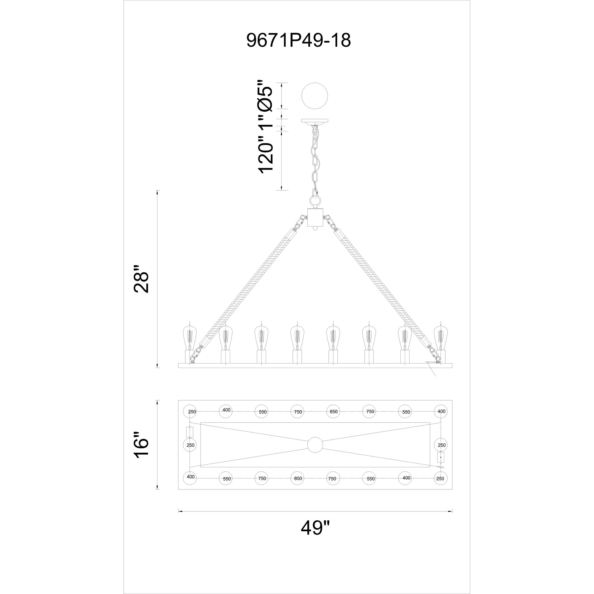 Ganges 18 Light 49 inch Black Island/Pool Table Light Ceiling Light