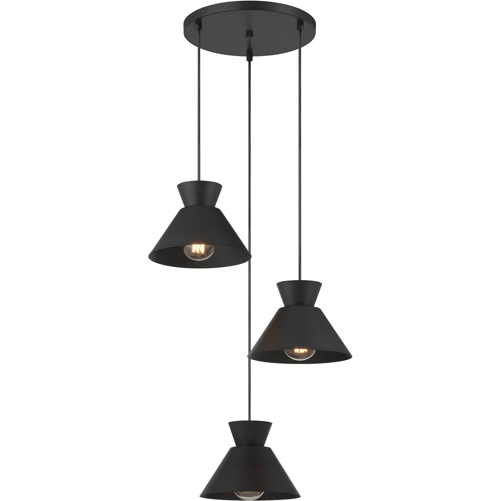 Mid-Century Modern 3 Light 19.5 inch Matte Black Multi-Point Chandelier Ceiling Light