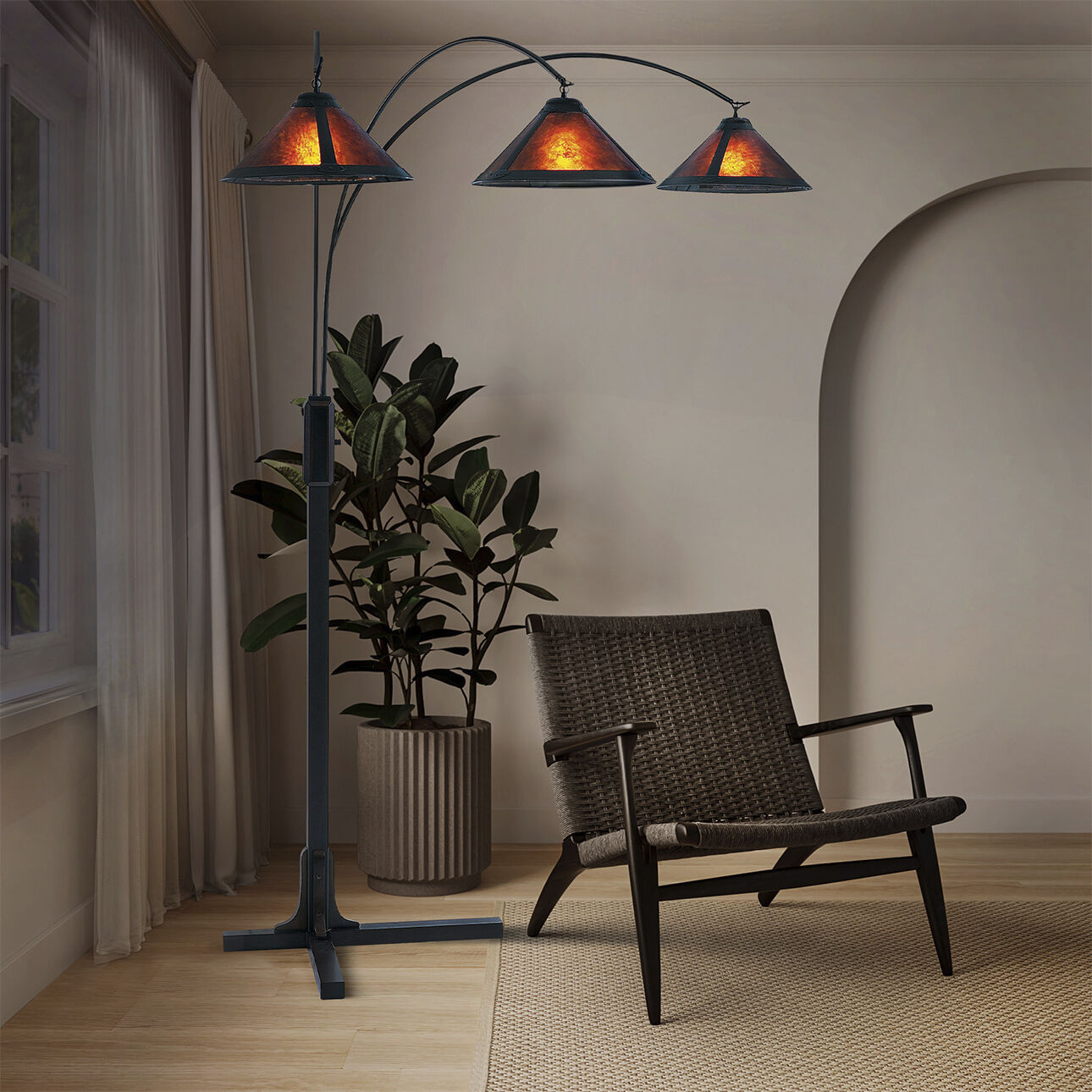 Natural Mica 86 inch 75.00 watt Bronze and Espresso Arc Floor Lamp Portable Light