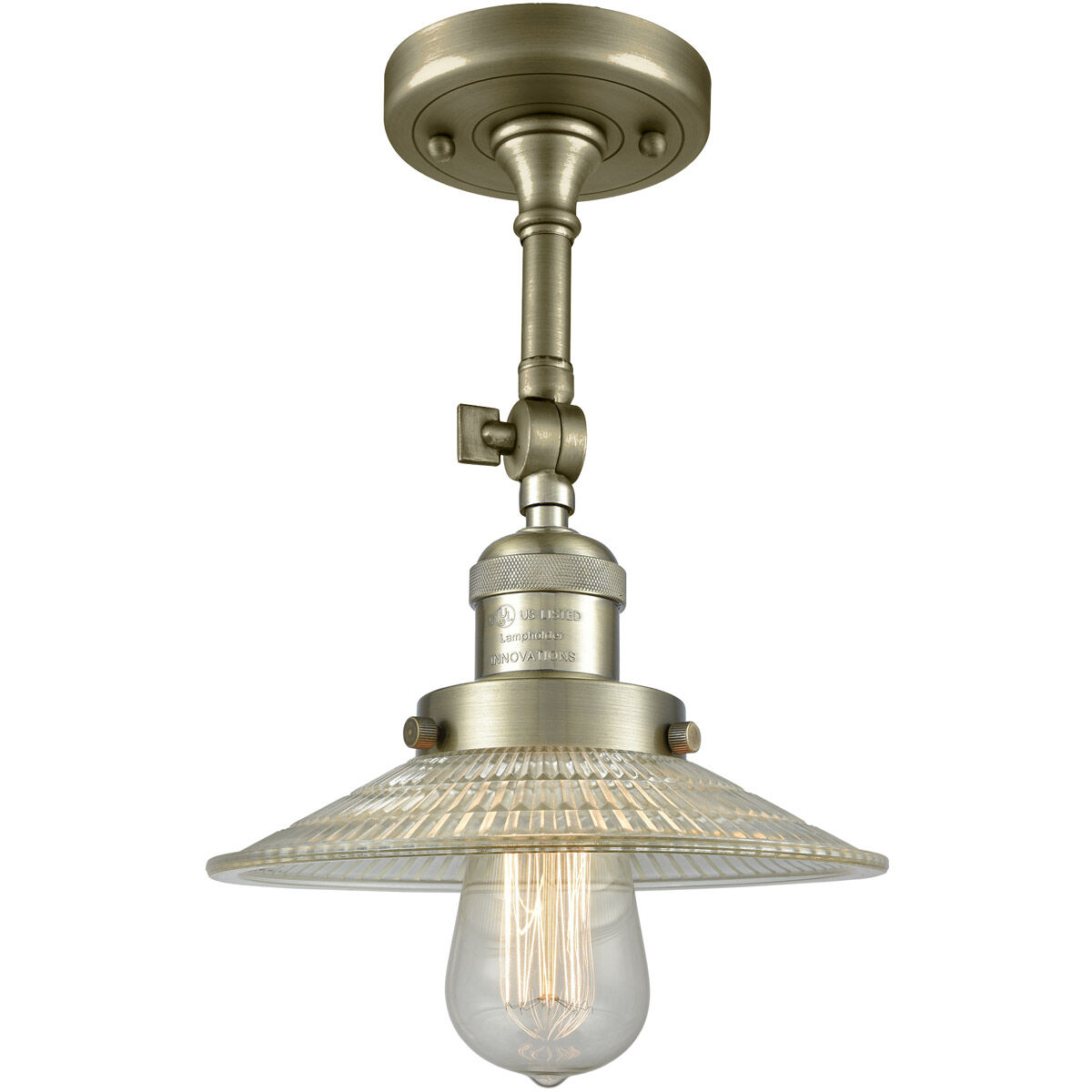 Franklin Restoration Halophane LED 9 inch Antique Brass Sconce Wall Light in Clear Halophane Glass, Franklin Restoration