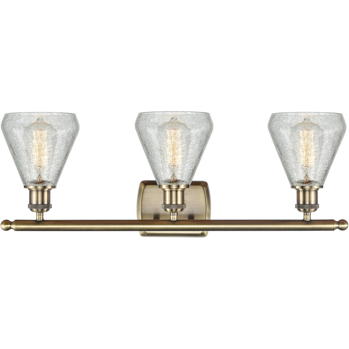 Ballston Conesus 3 Light 26 inch Antique Brass Bath Vanity Light Wall Light in Incandescent, Clear Crackle Glass, Ballston