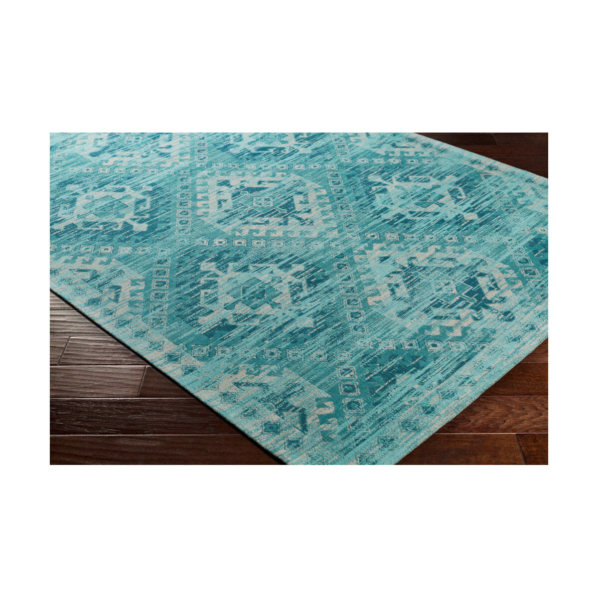 Amsterdam 36 X 24 inch Aqua/Teal/Ivory Rugs, Cotton