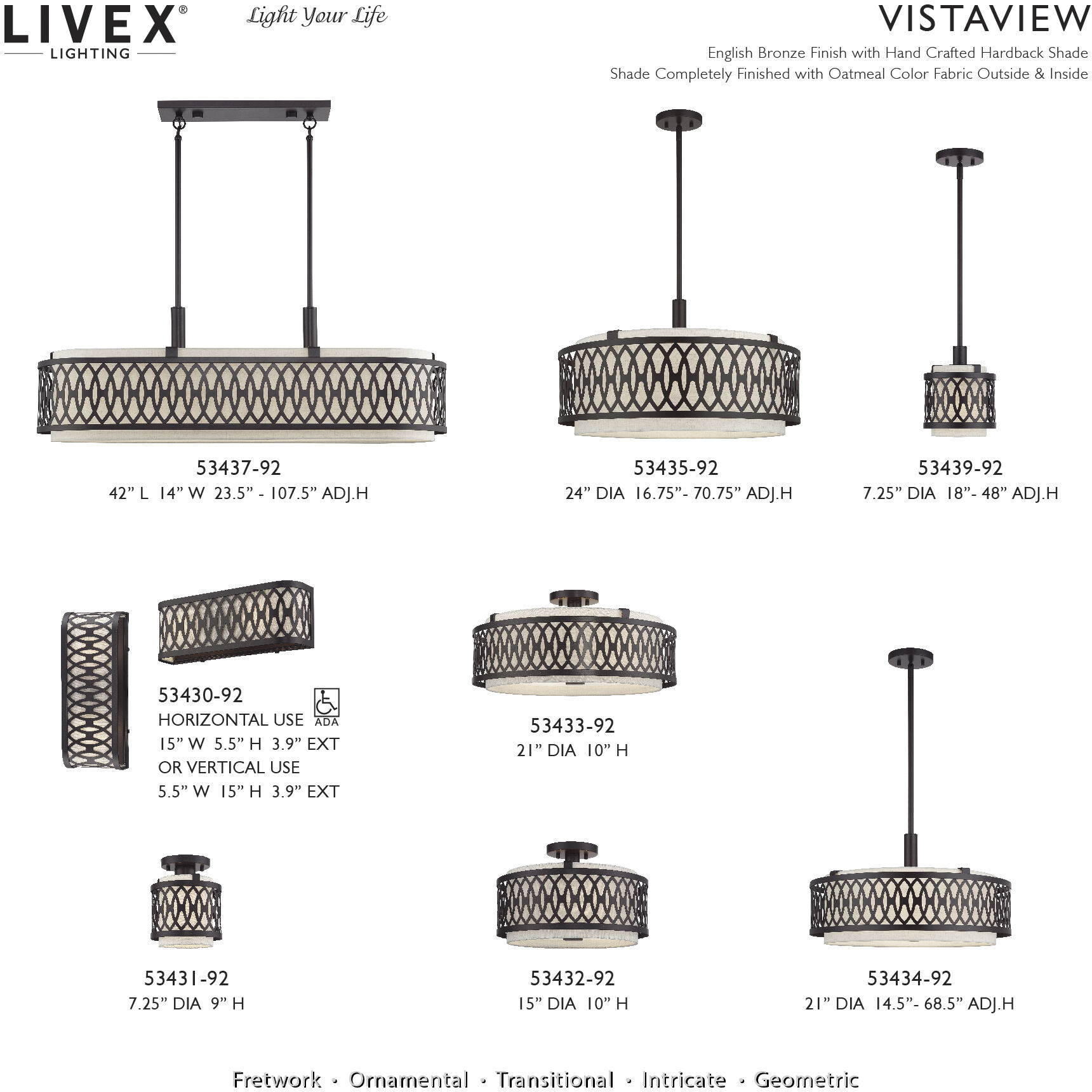 Vistaview 6 Light 42 inch English Bronze Linear Chandelier Ceiling Light