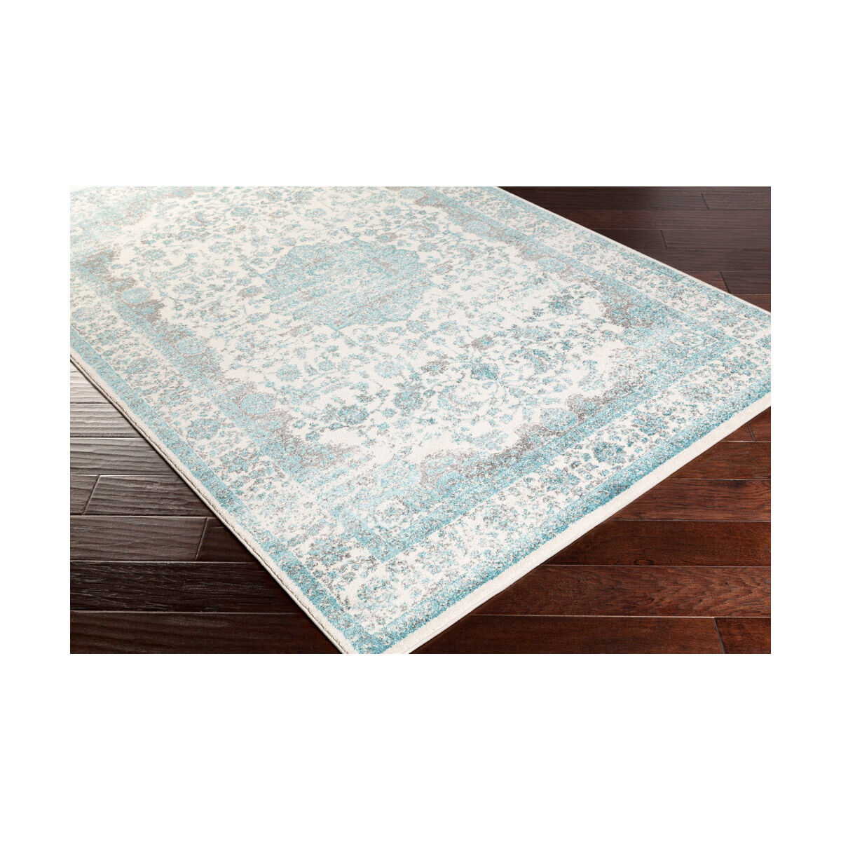 Aberdine 36 X 26 inch Aqua/Teal/Medium Gray/Ivory Rugs, Polypropylene