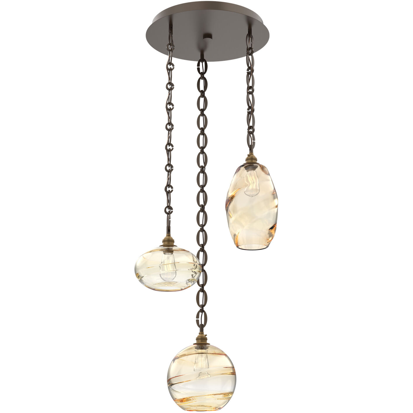 Misto 3 Light 21 inch Flat Bronze Multi-Pendant Ceiling Light in Amber Optic, Oval Chain