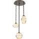Misto 3 Light 21 inch Flat Bronze Multi-Pendant Ceiling Light in Amber Optic, Oval Chain