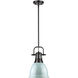 Duncan 1 Light 9 inch Matte Black Mini Pendant Ceiling Light in Seafoam, Small