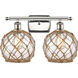 Ballston Farmhouse Rope 2 Light 16 inch Polished Nickel Bath Vanity Light Wall Light in Clear Glass with Brown Rope, Ballston