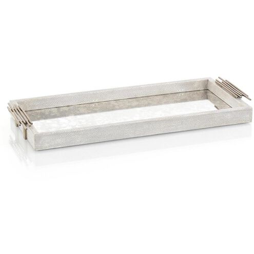 Glass Grey Shagreen And Mirrored Tray