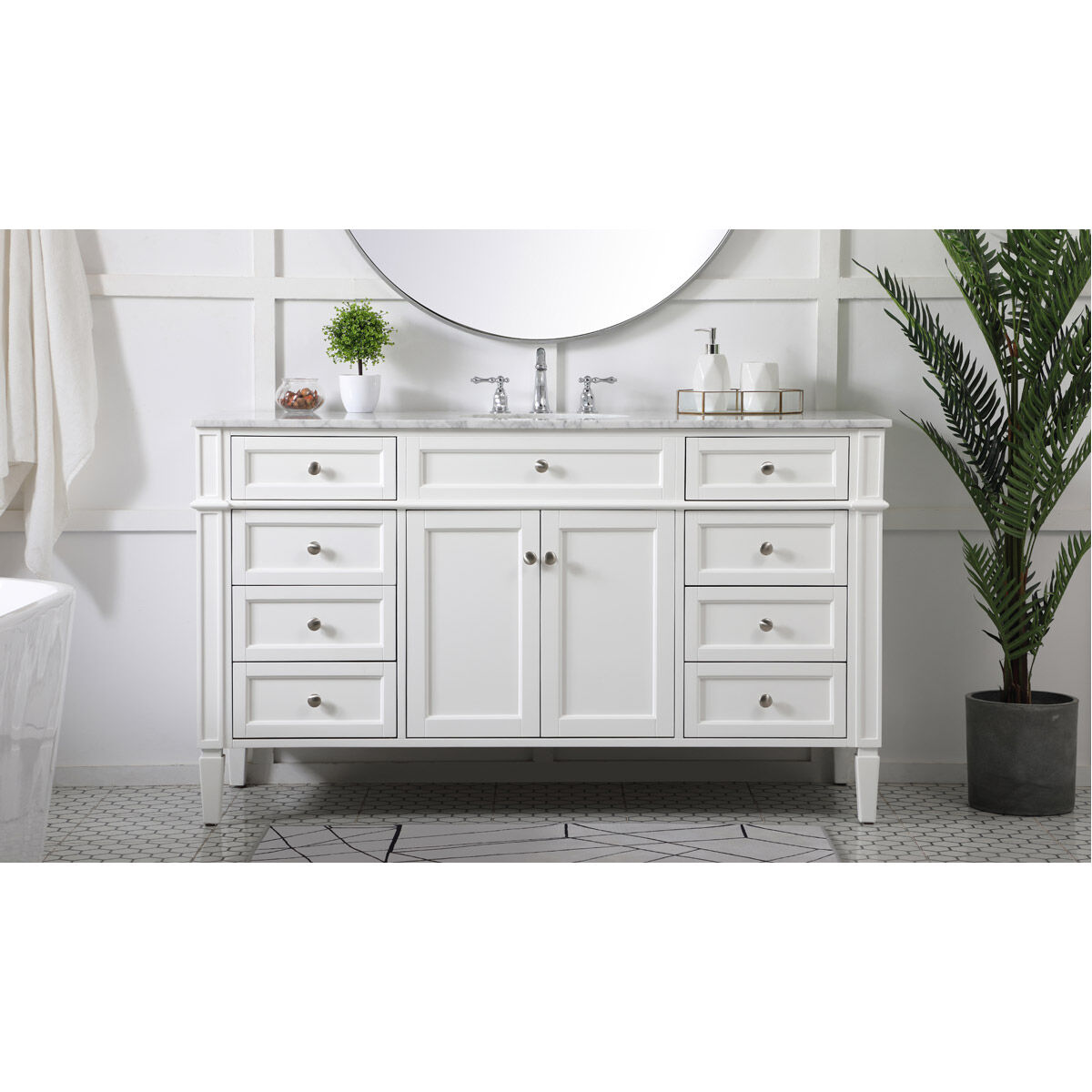 Park Avenue 60 X 22 X 35 inch White Vanity Sink Set