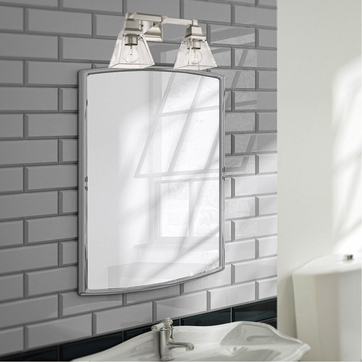 Mission 2 Light 15 inch Brushed Nickel Vanity Sconce Wall Light