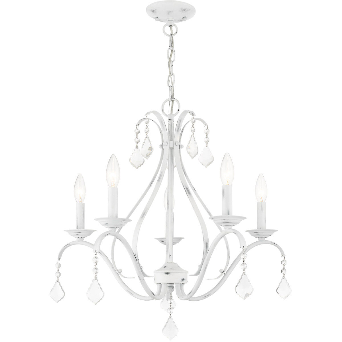Caterina 5 Light 24 inch Antique White with Clear Crystals Chandelier Ceiling Light
