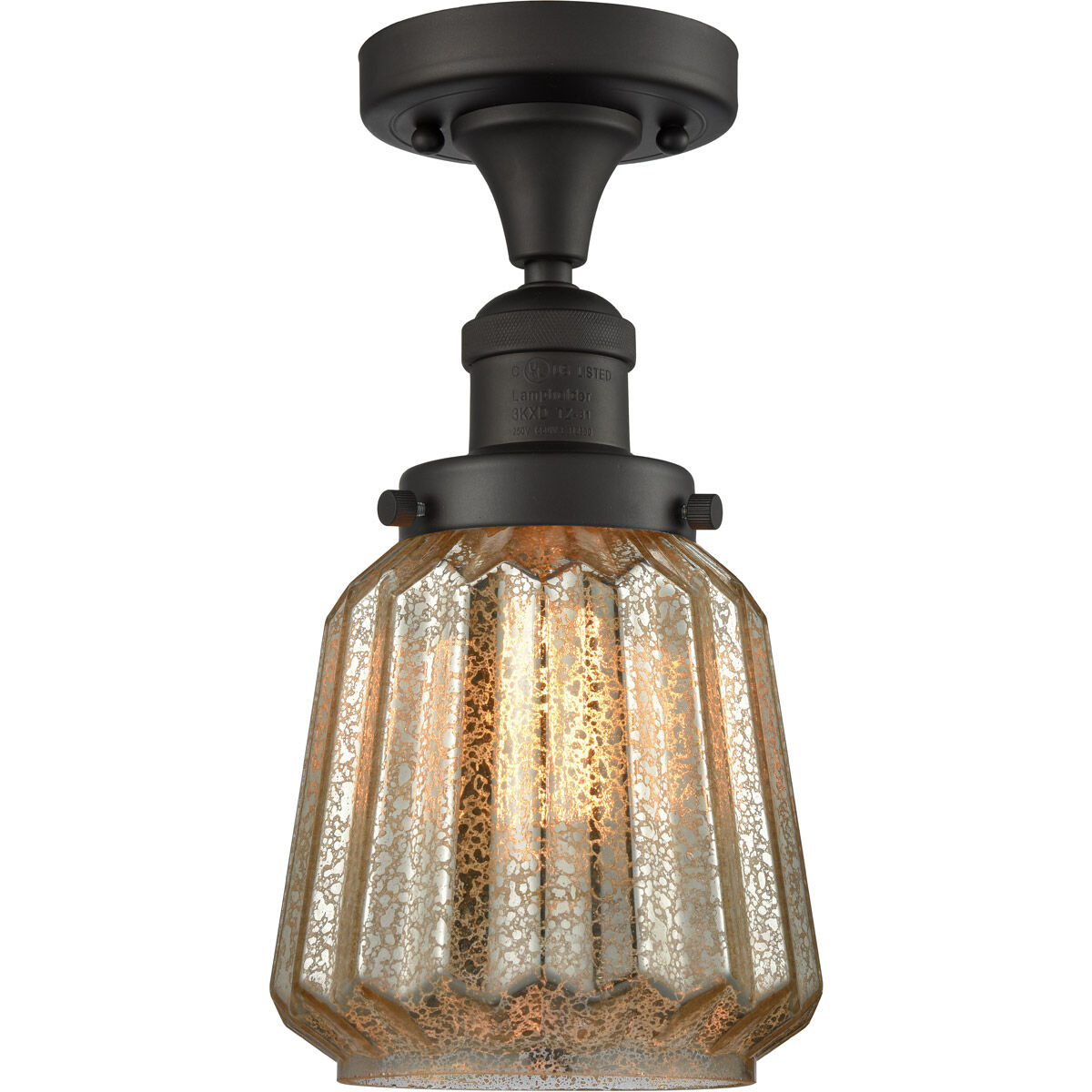 Franklin Restoration Chatham LED 6 inch Oil Rubbed Bronze Semi-Flush Mount Ceiling Light in Mercury Glass, Franklin Restoration