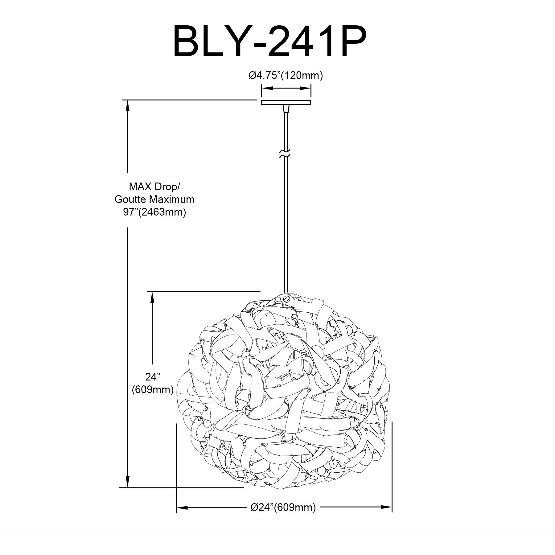 Bailey 1 Light 24 inch Matte Black Single Drop Pendant Ceiling Light, Large