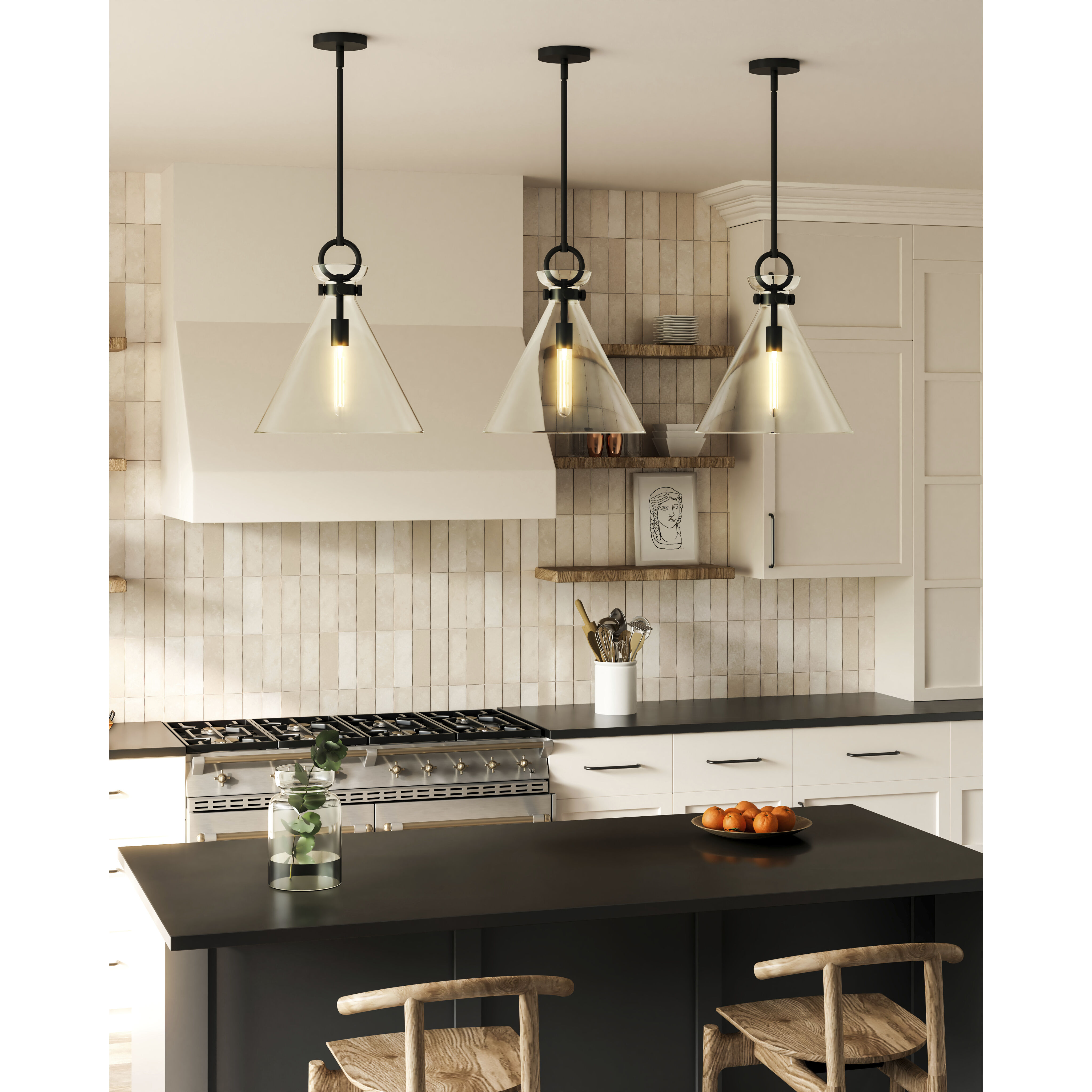 Alora Mood Emerson Pendant Ceiling Light in Matte Black, Clear Glass