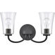 Emily 2 Light 17 inch Matte Black Vanity Light Wall Light