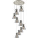 Newton Cone 9 Light 22.13 inch Brushed Satin Nickel Multi Pendant Ceiling Light in Light Smoke Glass
