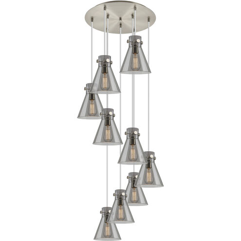 Newton Cone 9 Light 22.13 inch Brushed Satin Nickel Multi Pendant Ceiling Light in Light Smoke Glass