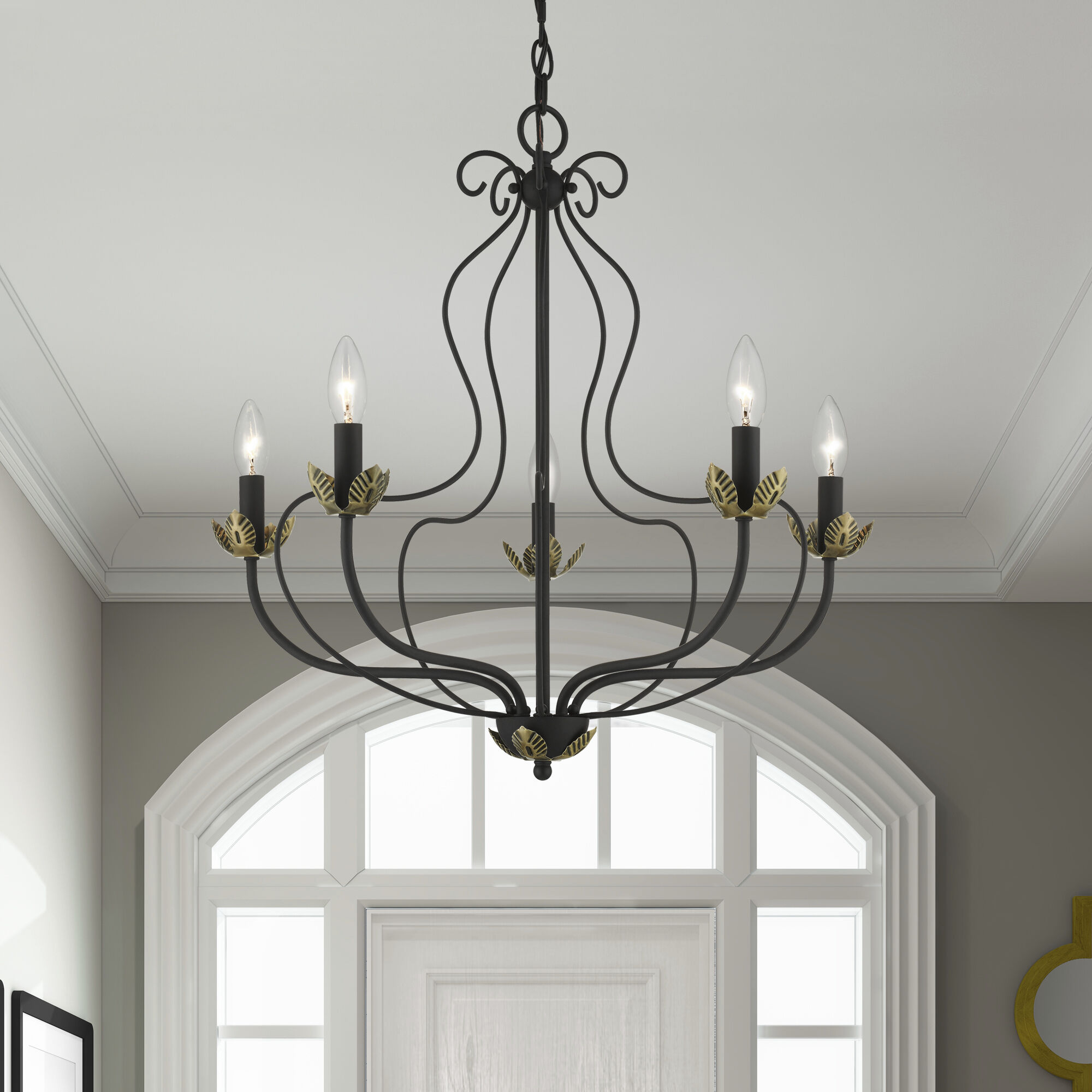 Katarina 5 Light 23 inch Black with Antique Brass Accents Chandelier Ceiling Light