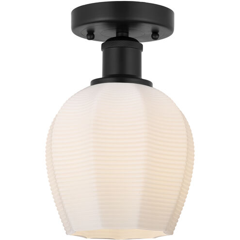 Edison Norfolk 1 Light 6 inch Matte Black Semi-Flush Mount Ceiling Light in Matte White Glass