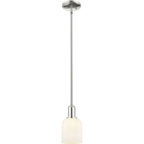 Downtown Urban Bridal Veil 1 Light 5 inch Polished Nickel Mini Pendant Ceiling Light in Gloss White Glass