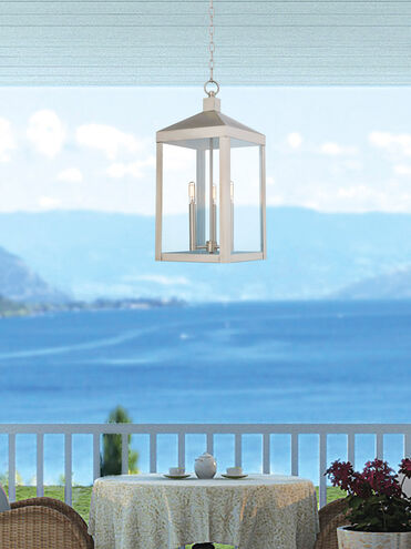 Nyack 3 Light 11 inch Brushed Nickel Outdoor Pendant Lantern