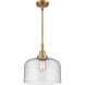 Franklin Restoration X-Large Bell 1 Light 12 inch Brushed Brass Mini Pendant Ceiling Light in Seedy Glass