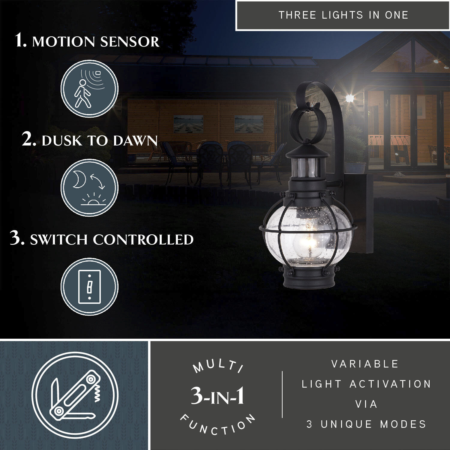 Chatham Textured Black Outdoor Motion Sensor