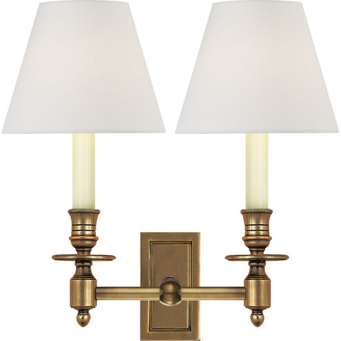 French Library 2 Light 12 inch Hand-Rubbed Antique Brass Double Library Sconce Wall Light in Linen 2