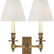 French Library 2 Light 12 inch Hand-Rubbed Antique Brass Double Library Sconce Wall Light in Linen 2