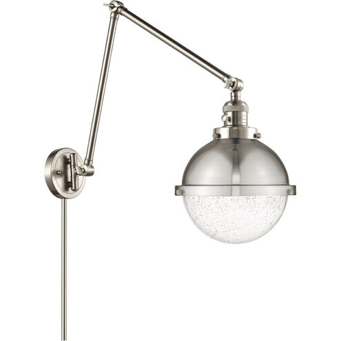 Franklin Restoration Hampden 32.5 inch 60 watt Brushed Satin Nickel Swing Arm Wall Light in Seedy Glass