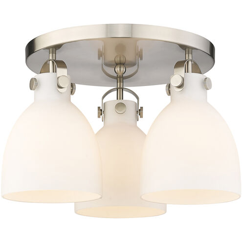 Newton Bell 3 Light 19.63 inch Satin Nickel Flush Mount Ceiling Light in Matte White Glass