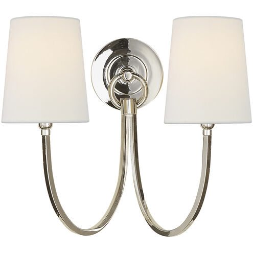 Thomas O'Brien Reed Double Sconce Wall Light in Polished Nickel, Linen